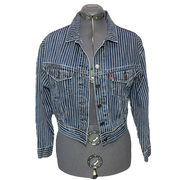 Levi’s Slouch Trucker Jacket Pinstripe Sz XS Jean Denim 1980’s Stranger Things - Picture 1 of 8